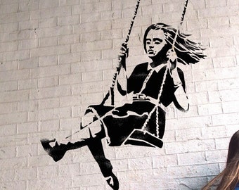 Banksy Girl On Swing Stencil: Large Wall Art Decor (4ft x 6ft+)