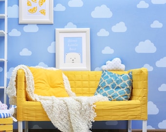Plantilla decorativa de nubes y cielo para habitación infantil: Pintura reutilizable para paredes y telas.
