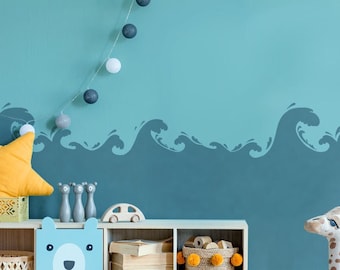 STORMY SEA Wave Wall Border Stencil, Paint Perfect Wave Nursery Kids Room Wall, Home Decor Wall Painting Stencil