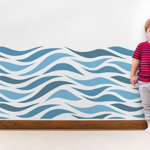 Stencil per bordure murali con motivo onde - Decorazione per camerette e stanze dei bambini
