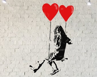 Banksy Balloon Girl Swing Stencil / Painting Stencil /  Reusable /  Home Decor Art Painting