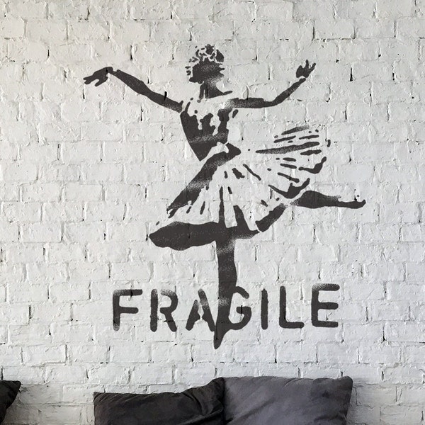 Banksy Girl Ballerina Fragile Stencil, Graffiti Wall Art Painting Stencil, Home Decor, Street Art, Reusable