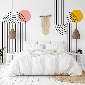 Boho Line Arch & Sun väggschablonkit: Abstrakt dekor