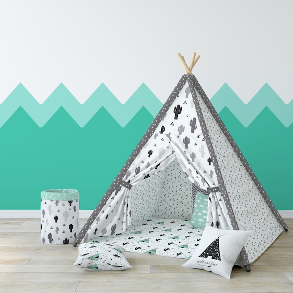 Triangle Edge Stencil,  Kids Room Wall Mountains Decor, Paint entire room with one stencil! - Reusable Decor Stencil