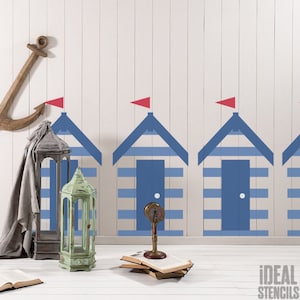 Beach Hut Stencil, Nautical stencil, Seaside Nautical Style Home Decor & Craft Stencil, Painting Stencil for Walls, Fabrics, Furniture
