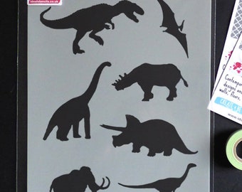 Dinosaur Craft & Decor Stencil,  Multiple Dinosaur Motifs for Painting Walls, Floors and Furniture,  Home Decor Stencil - Ideal Stencils