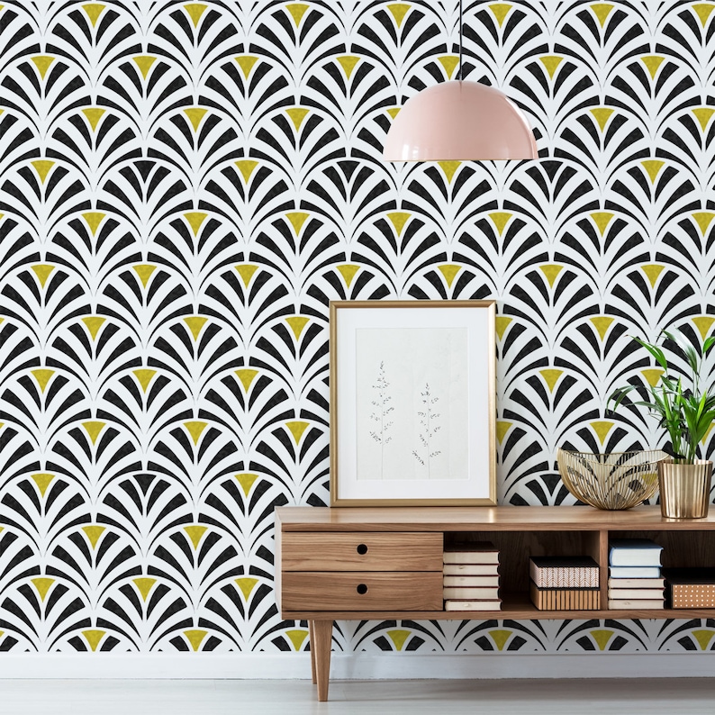 GLAMOUR Art Deco Fan Pattern Stencil Vintage Wall Decor Etsy