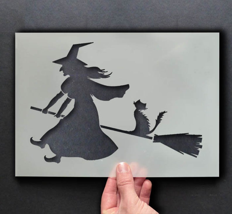 witch-on-broomstick-stencil-halloween-holiday-decor-stencil-etsy