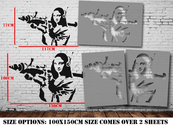 作品はポスカサイズ❗手作り額付きシルクスクリーン応用絵画　「魅惑なニャンコ」 BANKSY Mona Lisa X Large STENCIL, Mona Lisa Bazooka Stencil