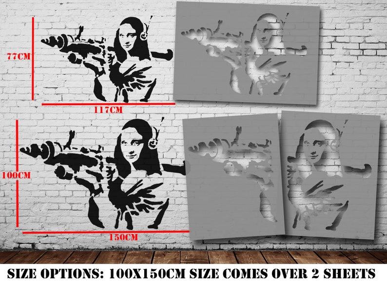 BANKSY Mona Lisa X Large STENCIL Mona Lisa Bazooka Stencil image 2