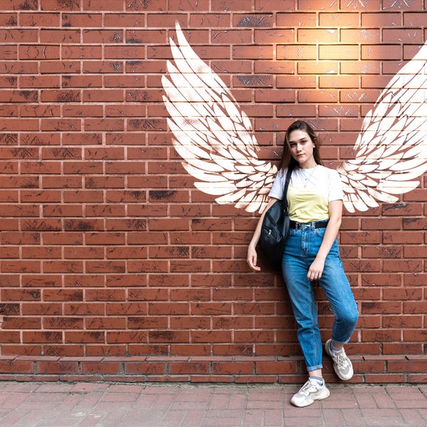 Pochoir ailes d'ange, grand pochoir de peinture murale, idée de décoration murale pour selfie, intérieur, extérieur, idéal pour n'importe quel espace, projet de décoration amusant