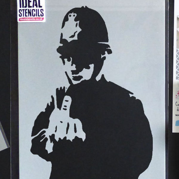 BANKSY STENCIL - Rude Cop. Copper middle Finger. Reusable Graffiti Art Banksy Stencil. Paint Walls, Fabrics, Furniture | Ideal Stencils