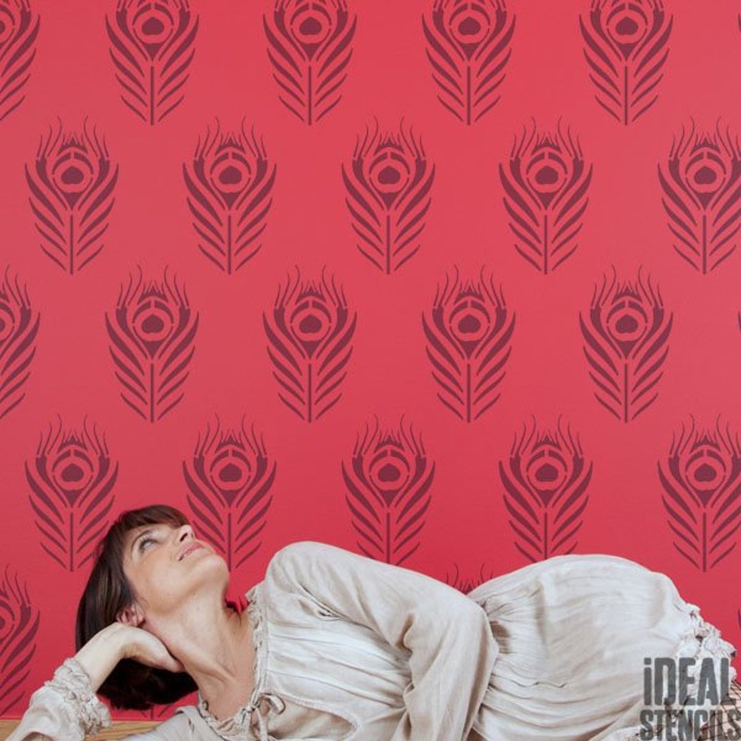 Peacock Feather Stencil, Home Decor Repeat Pattern Decorating Stencil