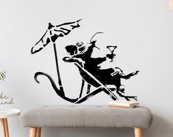 BANKSY RAT STENCIL / Deckchair Beach Rat / Painting Stencil /  Reusable /  Home Decor Art Painting