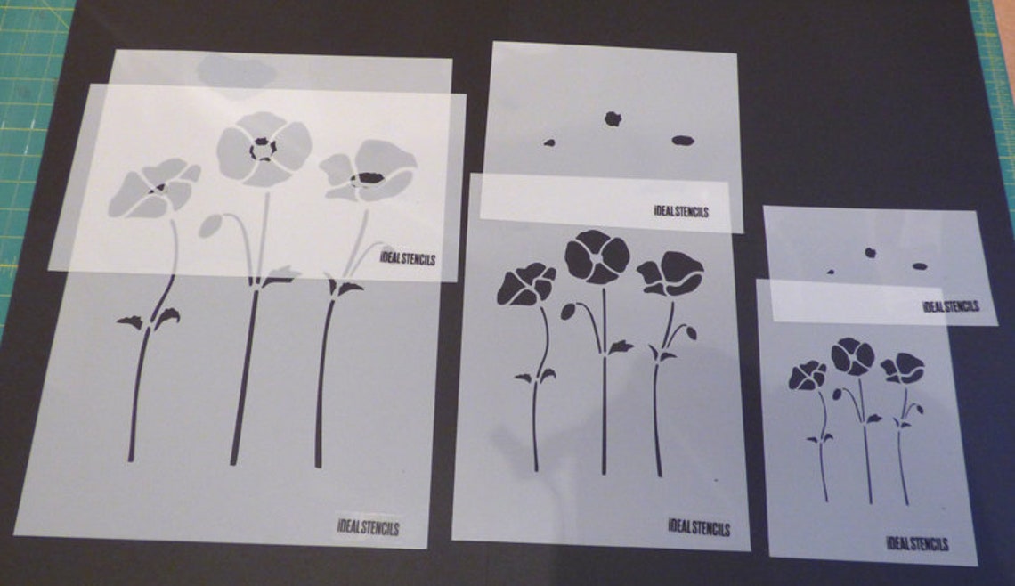 Lot De 2 Pochoirs Sérigraphie Fleurs Sauvages 22x28 Cm - Coquelicots Réutilisables Pour T-Shirts, Tissus Et Bricolage