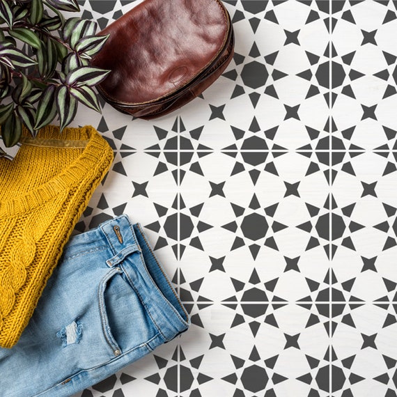 Agadir Tile Pattern Stencil Furniture Moroccan Tile Home Decor Floors Reusable Geometric Painting Stencil by Ideal Stencils Paint Walls