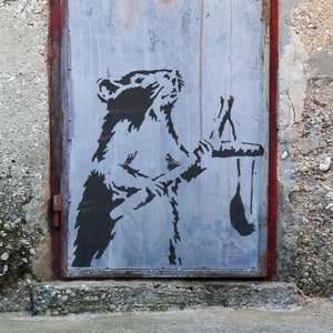 Banksy Rat with Catapult Stencil,  Graffiti Wall Art Painting Stencil,  Interior & Exterior Use Stencil, Home Decor, Art, Reusable