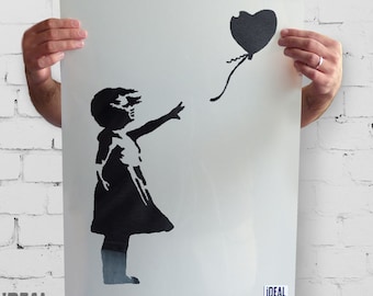 BANKSY Balloon Girl STENCIL, Home Decor Art Craft use, Painting Stencil for Walls, Fabrics & Furniture -Reusable, small-large size options