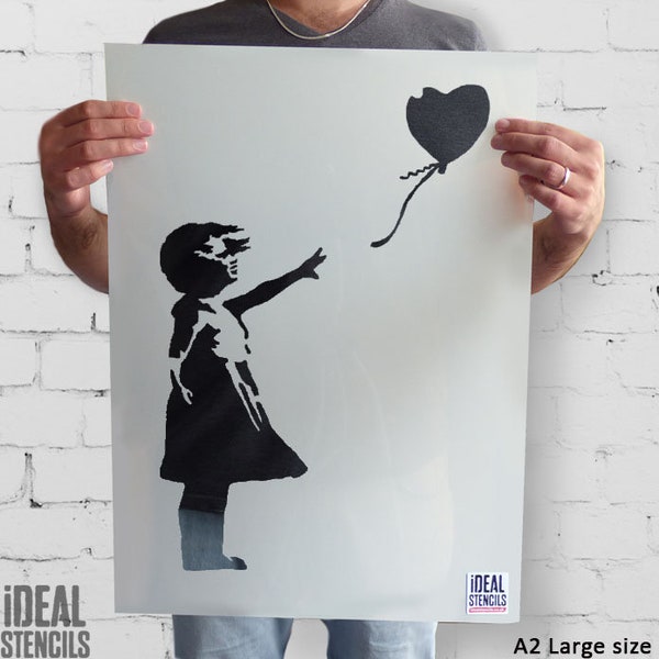 BANKSY Balloon Girl STENCIL, Home Decor Art Craft use, Painting Stencil for Walls, Fabrics & Furniture -Reusable, small-large size options