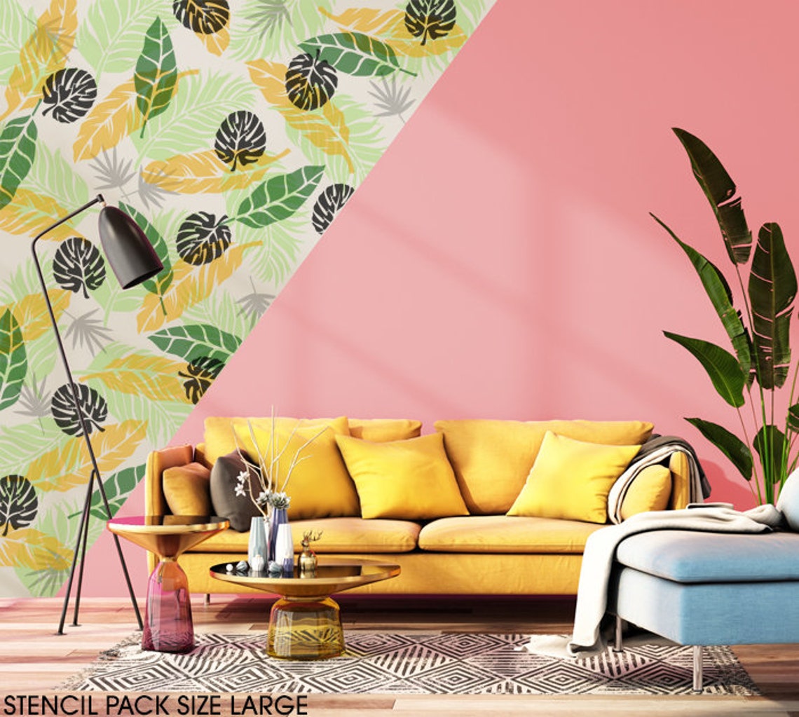TROPICAL JUNGLE Leaves STENCIL Pack Tropical Wall Mural Etsy