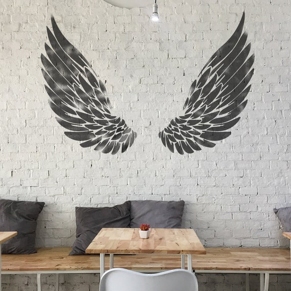 Angel Wings Stencil, Open, Large Wall Painting stencil, Interior