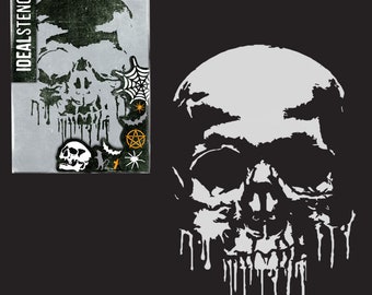血が滴るスカルアートステンシル、アート＆壁画ステンシル、バッグ、看板、Tシャツ、壁、キャンバスアートなどのペイント装飾用...再利用可能