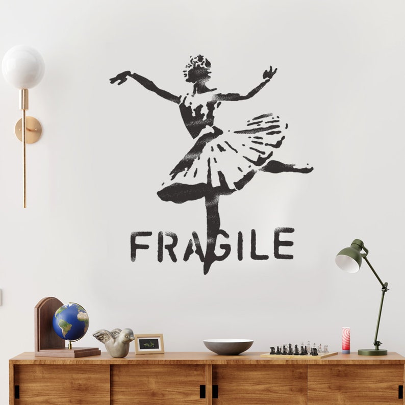 Banksy Girl Ballerina Fragile Stencil, Graffiti Wall Art Painting Stencil, Home Decor, Street Art, Reusable image 3