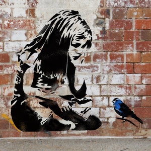 Banksy Girl Bluebird Stencil , Painting Stencil, Interior & Exterior Wall Painting Stencil, Home Decor, Art, Reusable image 5