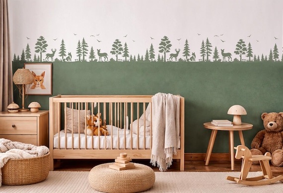 Woodland Animals Border Stencil for Walls | Pine Forest Nursery Wall Decor