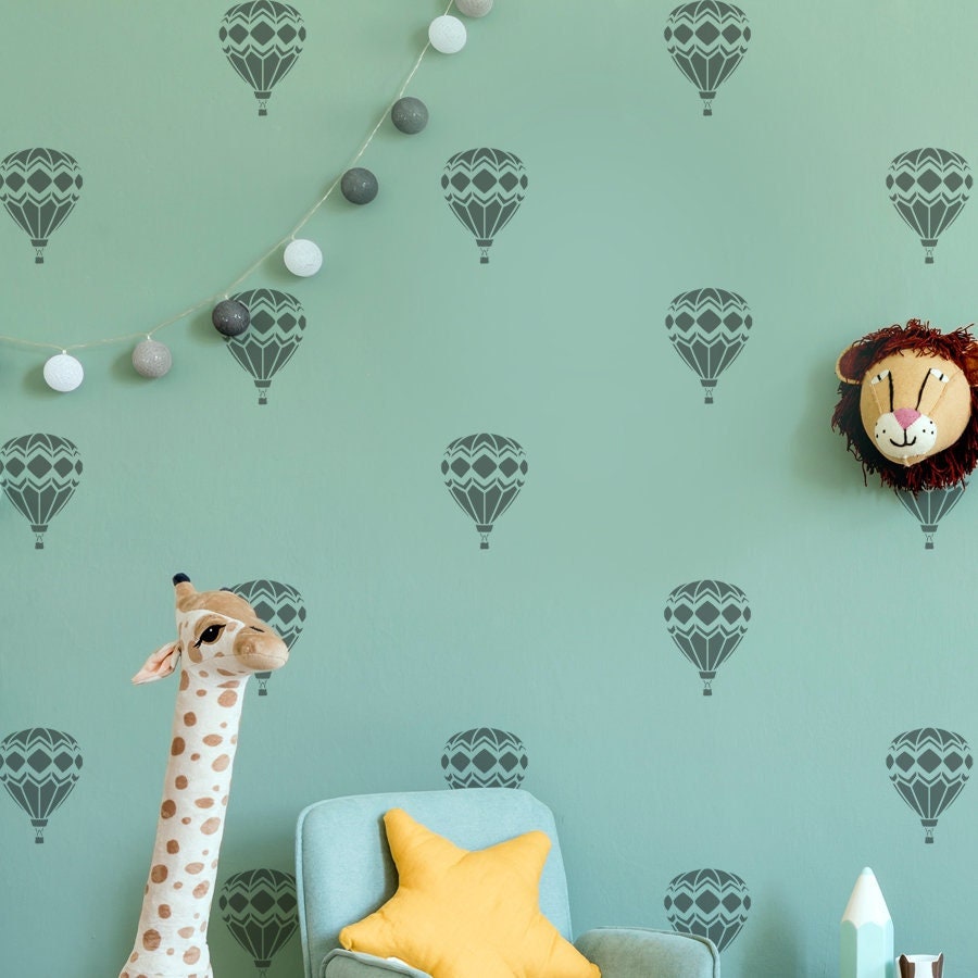 Hot Air Balloon Wall Stencil: Large Nursery Decor Painting Stencil
