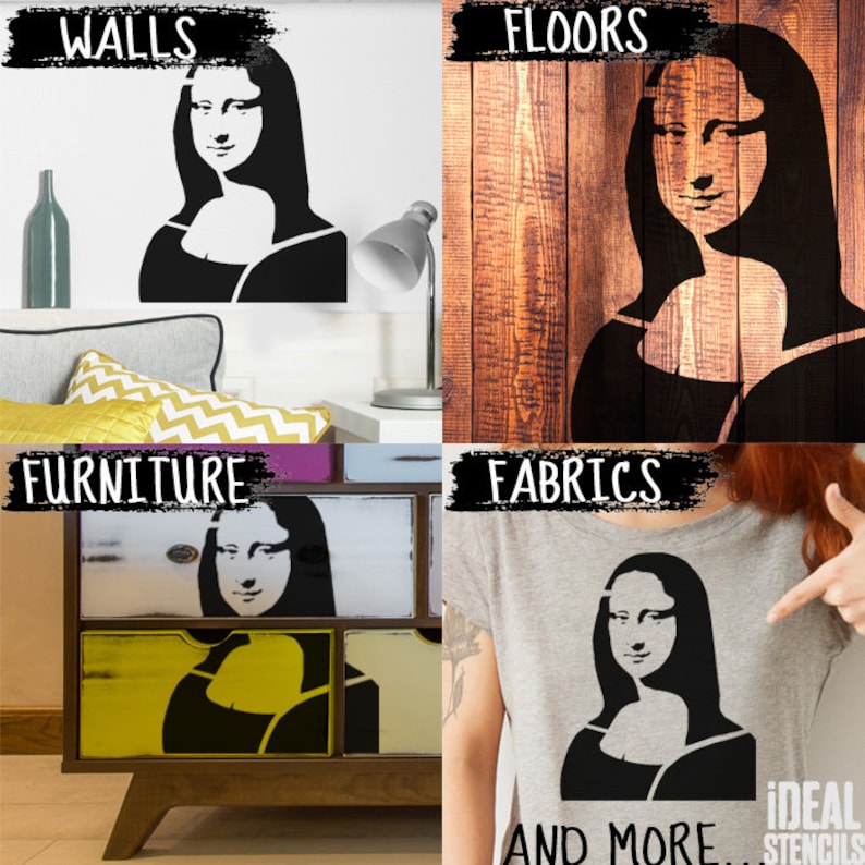 Mona Lisa Stencil, Da Vinci, Home Wall Decor Art Craft, Paint Walls Fabrics Furniture Reusable Stencils in Various Sizes by Ideal Stencils image 3