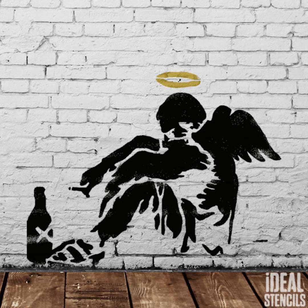 【限定額装】Banksy Angel with Paint プリント/バンクシー Banksy Angel Boy, Banksy Pink Wings Art Canvas, Child Angel