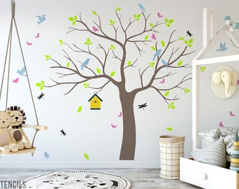 Nursery Tree Wall Stencil: DIY Mural with Birds & Insects