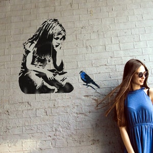 Banksy Girl Bluebird Stencil , Painting Stencil, Interior & Exterior Wall Painting Stencil, Home Decor, Art, Reusable image 3
