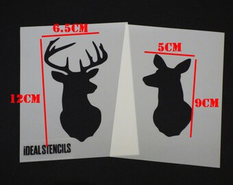 Stag Head STENCIL Doe & Buck Stencil Set Small Craft Art Decorating Stencils, Paint Walls Fabrics Furniture