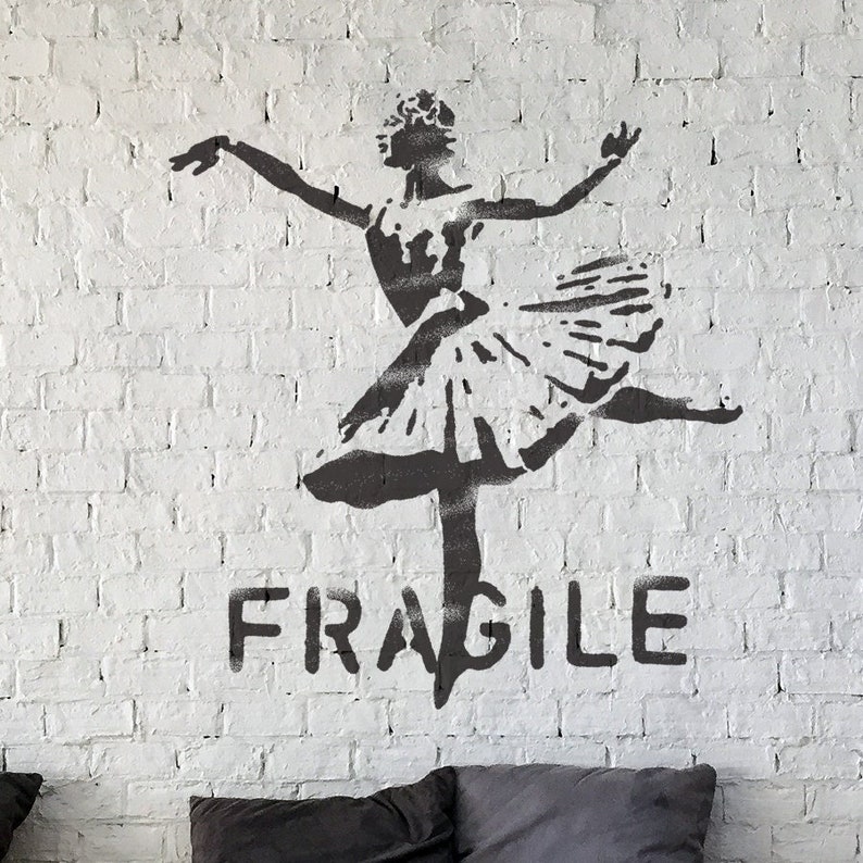 Banksy Girl Ballerina Fragile Stencil, Graffiti Wall Art Painting Stencil, Home Decor, Street Art, Reusable image 1