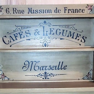 French Vintage Stencil, Cafes & Legumes, shabby chic furniture stencil, wall painting art craft stencil, Reusable/washable Mylar