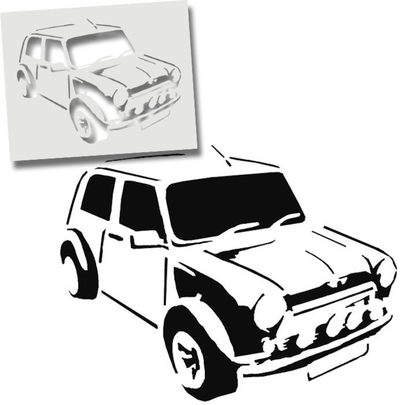 Mini Cooper Stencil, Vintage Retro Iconic, Home Decor & Art Stencil for Painting Walls, Fabrics and Furniture Reusable By Ideal Stencils image 1