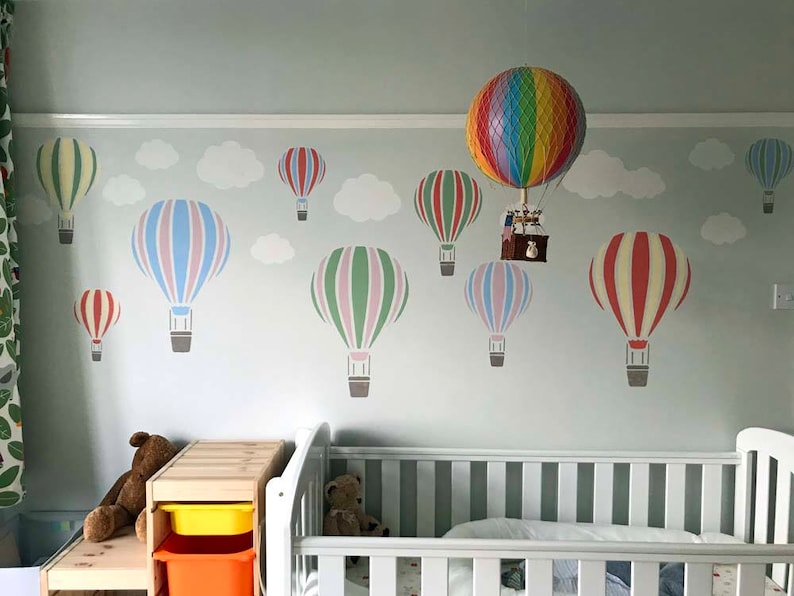 Hot Air Balloon STENCIL, Sky Theme, Nursery, Kids Bedroom WALL DECOR, Craft use also for Fabrics and Furniture, Reusable, Size Options image 1