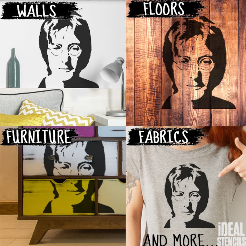 John Lennon Stencil, Art and Decor Stencil, Paint Walls, Fabrics & Furniture, Reusbable Washable, Many Size Options, By Ideal Stencils image 2