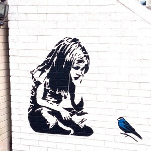 Banksy Girl Bluebird Stencil , Painting Stencil, Interior & Exterior Wall Painting Stencil, Home Decor, Art, Reusable image 4