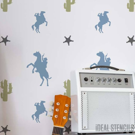 Cowboy Home Decor Stencil: Western Star & Cactus Pattern