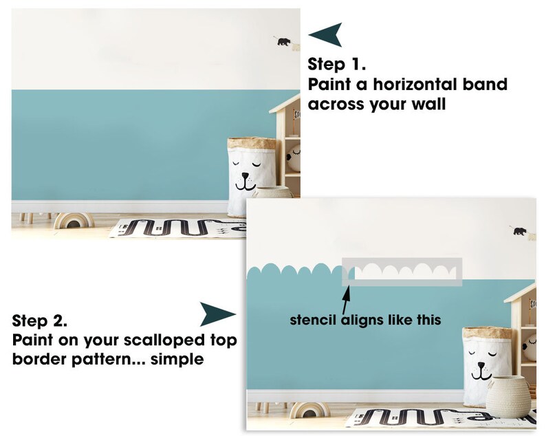 HAND DRAWN Scallop Border Stencil Nursery Wall Decor Paint Etsy