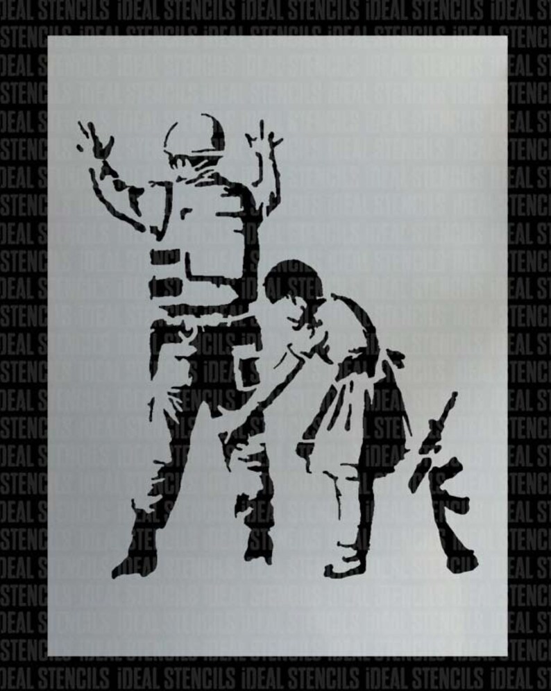 banksy stencil girl frisking soldier reusable graffiti etsy