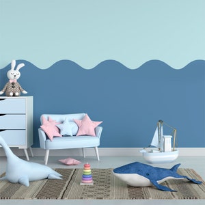 CALM WAVES Wall Border Stencil, Paint Perfect Wave Nursery Kids Room Wall, Home Decor Wall Painting Stencil