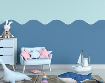 CALM WAVES Wall Border Stencil, Paint Perfect Wave Nursery Kids Room Wall, Home Decor Wall Painting Stencil