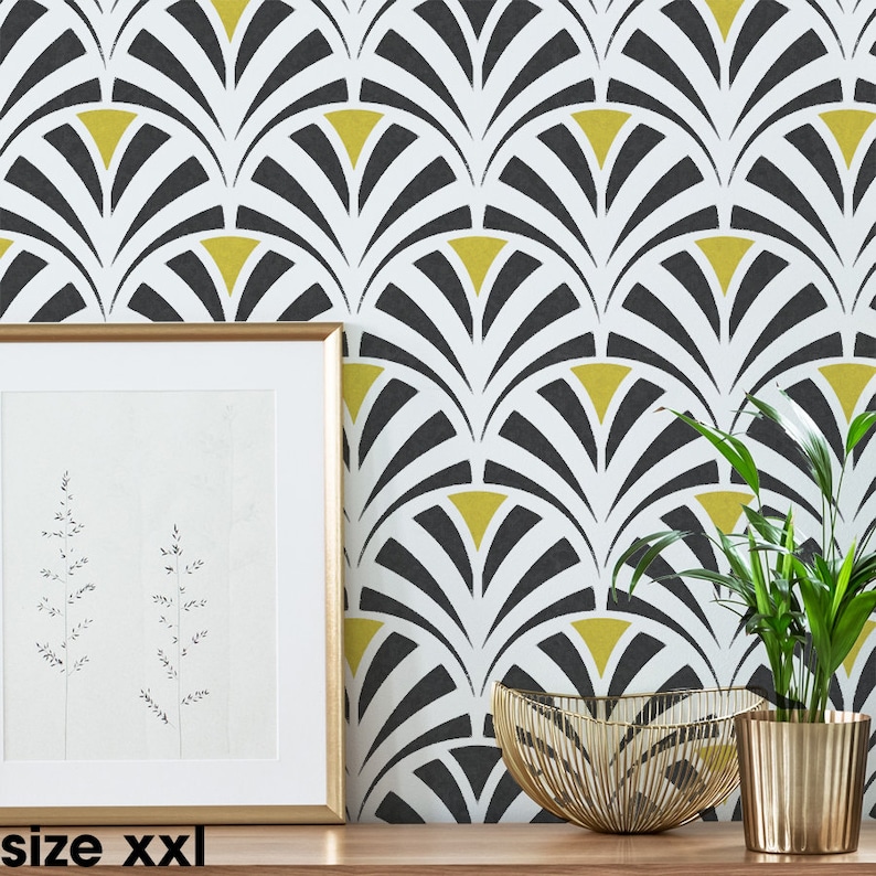 GLAMOUR Art Deco Fan Pattern Stencil Vintage Wall Decor Etsy