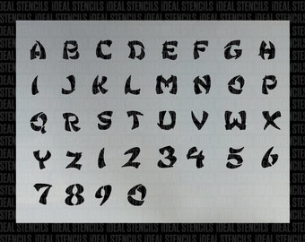 Japanische Alphabet Schablone - Samurai Style Schriftzug Vorlage - Wiederverwendbare Dekor & Bastelschablone, Malen Sie Buchstaben, Wörter auf jede Oberfläche