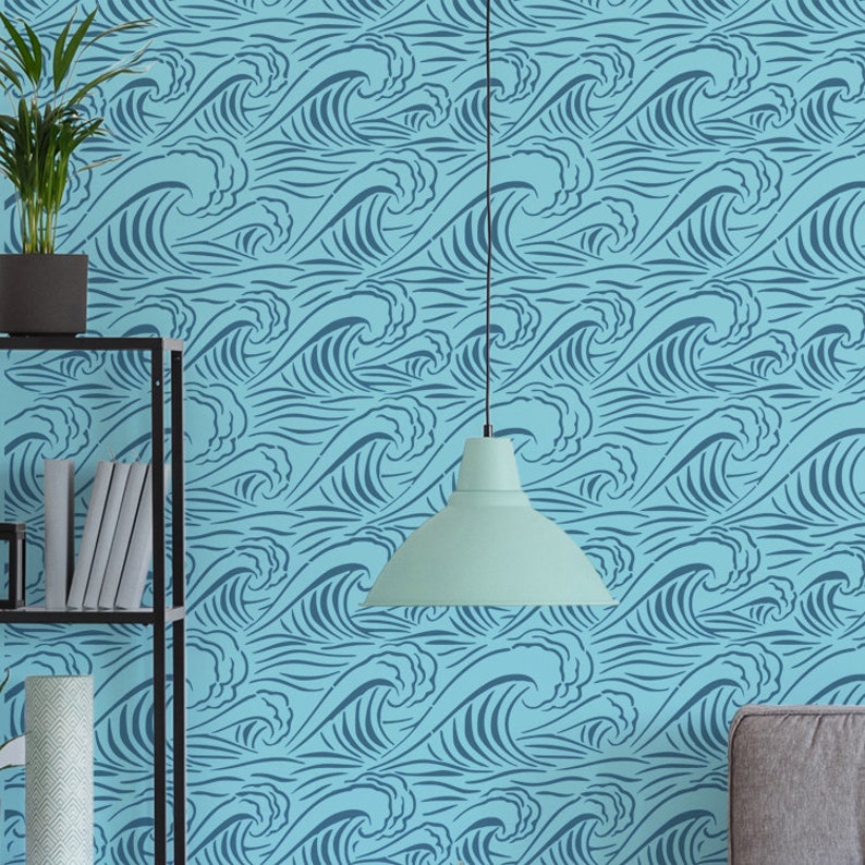 Wave Ocean Sea Pattern STENCIL Coastal Wall Painting stencil Etsy