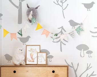 Woodland Tree Wall Mural Stencil Set: Whimsical Nursery Decor
